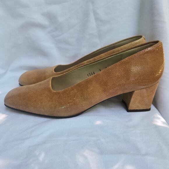 NEW Vtg Enzo Angliolini Square-Toe 9N Deadstock Tan Leather Textured Old Money - Picture 5 of 10